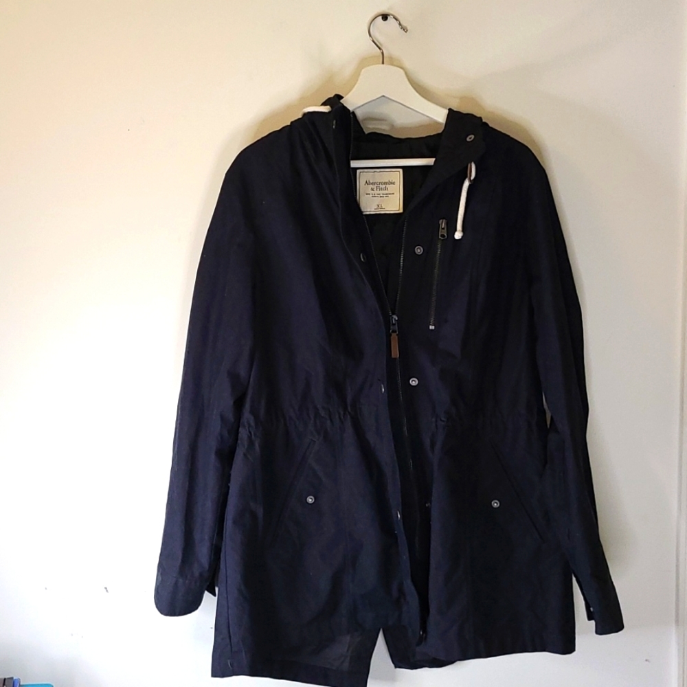 Abercrombie & Fitch Full Zip Long Jacket Navy